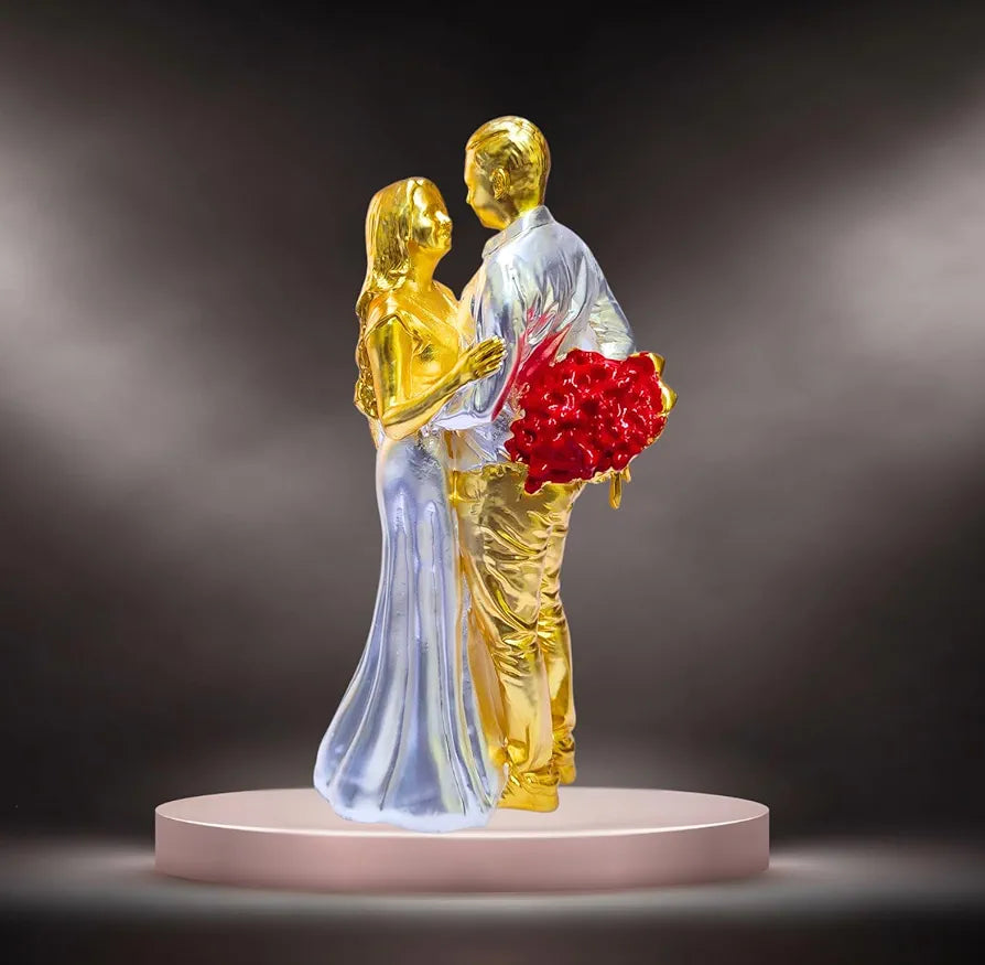 Gold Art India Couple Figurine Gold-Silver Plated Matte Finish | Romantic Home & Office Décor | Valentine Gift for Girlfriend & Boy Friend | Anniversary, Wedding Gift