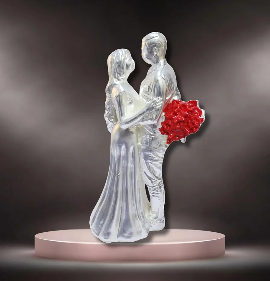 Gold Art India Couple Figurine Silver-Plated Matte Finish | Romantic Home & Office Décor | Valentine Gift for Girlfriend & Boy Friend | Anniversary, Wedding Gift