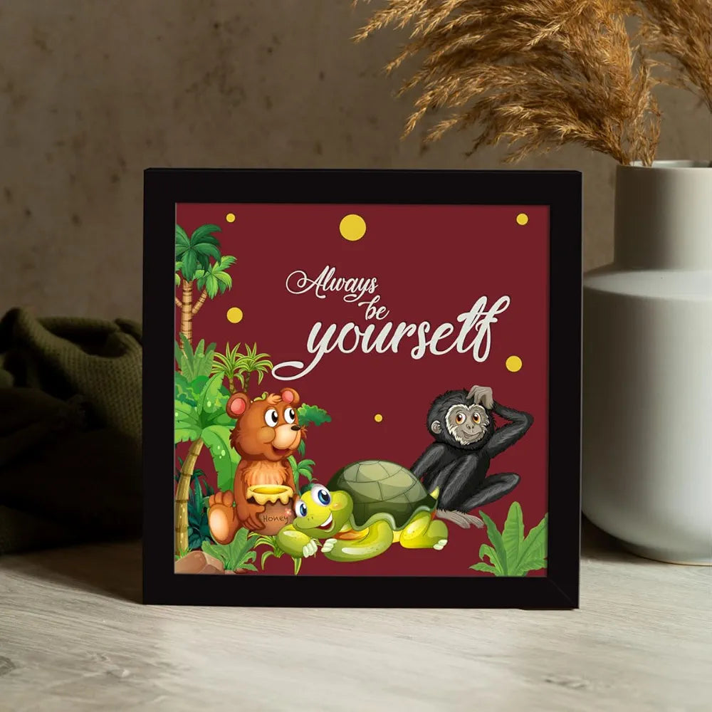 ArtX Set of 4 Cartoons Animals Kids Room Wall Art Painting, Framed Paintings 20 X 20 inches, 10 X 10 each, Multicolor, Synthetic Wood, Set Of 4 Wall Art 