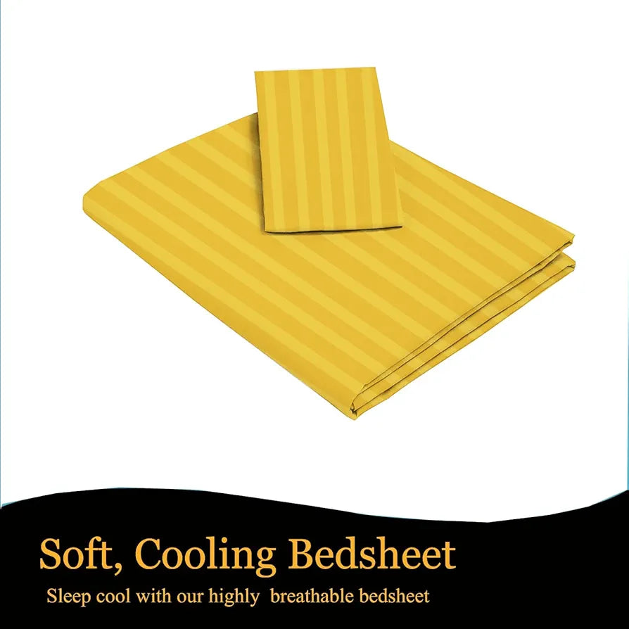 220 Glace Cotton 1 Single Bedsheet with 1 Pillow Cover  Yellow