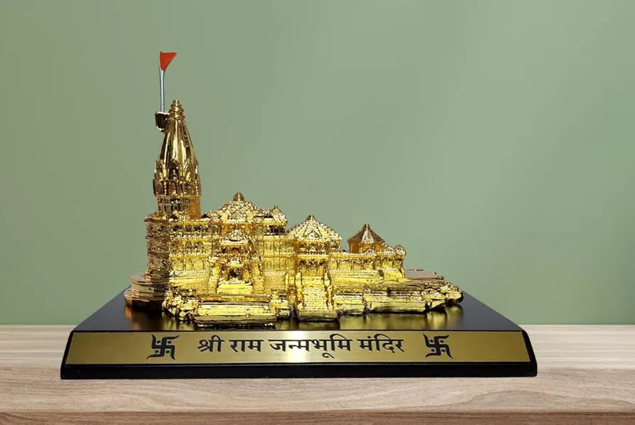 Gold Art India Ram Mandir Ayodhya Gold Plated 24 Karat - Minature for Car Dashboard, Gifting, Puja Room, Office Desk, Home Decor 