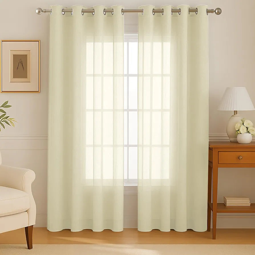 Cloth Fusion Cotton Feel Sheer Door Curtains 7 Feet Long Set of 2, Semi-Transparent Parda 7 Feet Long with Grommet Design for Home Decor 