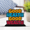 Artvibes Wooden Idols and Figurine Good Health Good Wealth Quotes Table Decoration for Office Desk | Home Decor Item