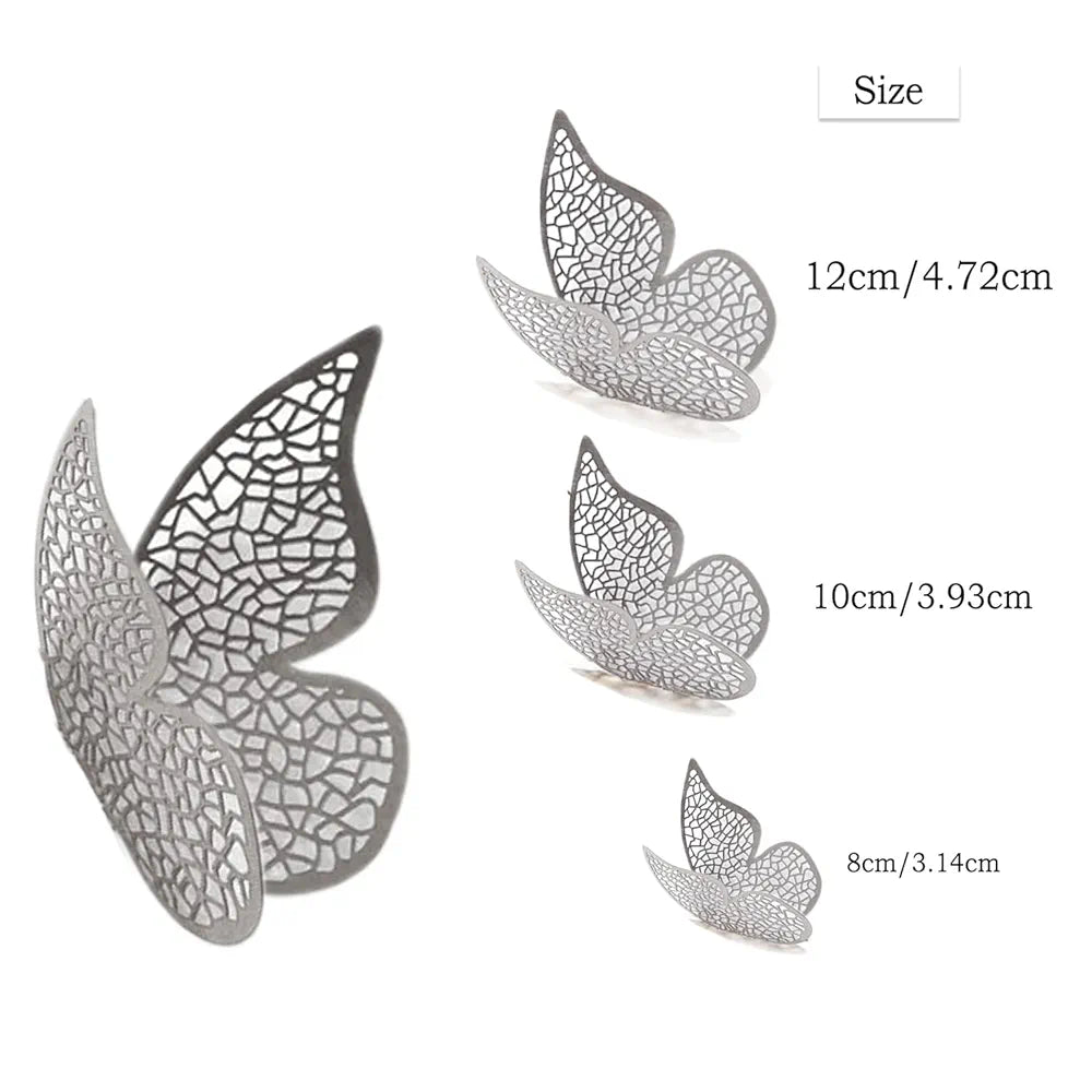 Xtore 12pcs 3D Home Decor Silver Butterfly Beautiful Decor 