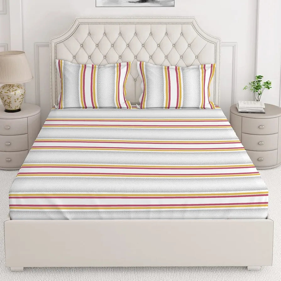 Layers Duracount Bedsheet Set for All Seasons - Lightweight, Moisture Absorbent, Machine Washable & Easy to Care - Gift for Housewarming & More - 225 CVC - King Size 