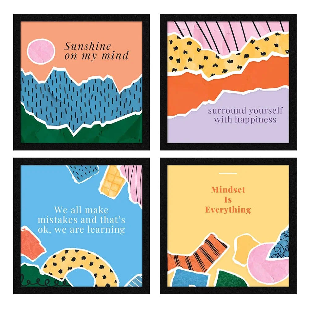ArtX Paper Motivational Quotes Wall Frame Art Painting, Framed Paintings For Home Office Decor 20 X 20 inches, 10.0 X 10.0 each, Multicolor Posters With Frame, Set of 4 