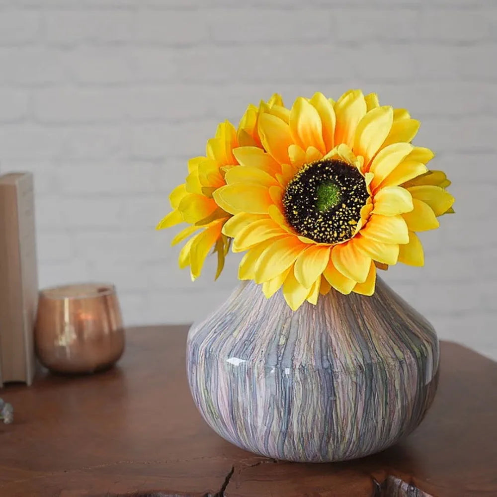 BEHOMA Metal Oval Flower Vase for Home Decor Bedroom Living Room Office Wedding|Table Decorative Item for Festivals Birthday Off Multicolour Cosmic Large 1Pc