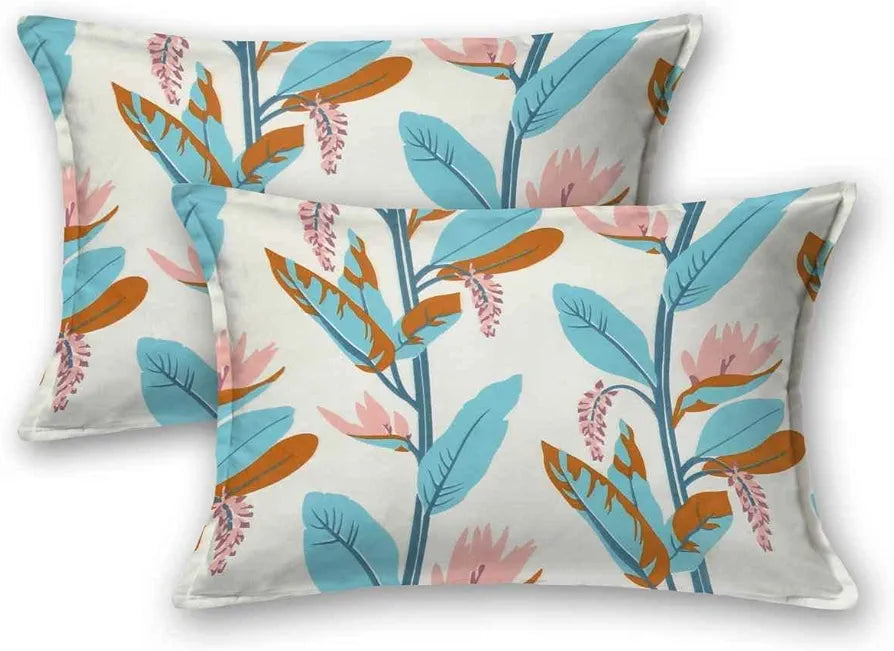 THE HOME STYLE Cotton Feel Glace Cotton All Around Elastic Fitted Printed King Size Double Bed Bedsheet With 2 Pillow Cover 300 TC 