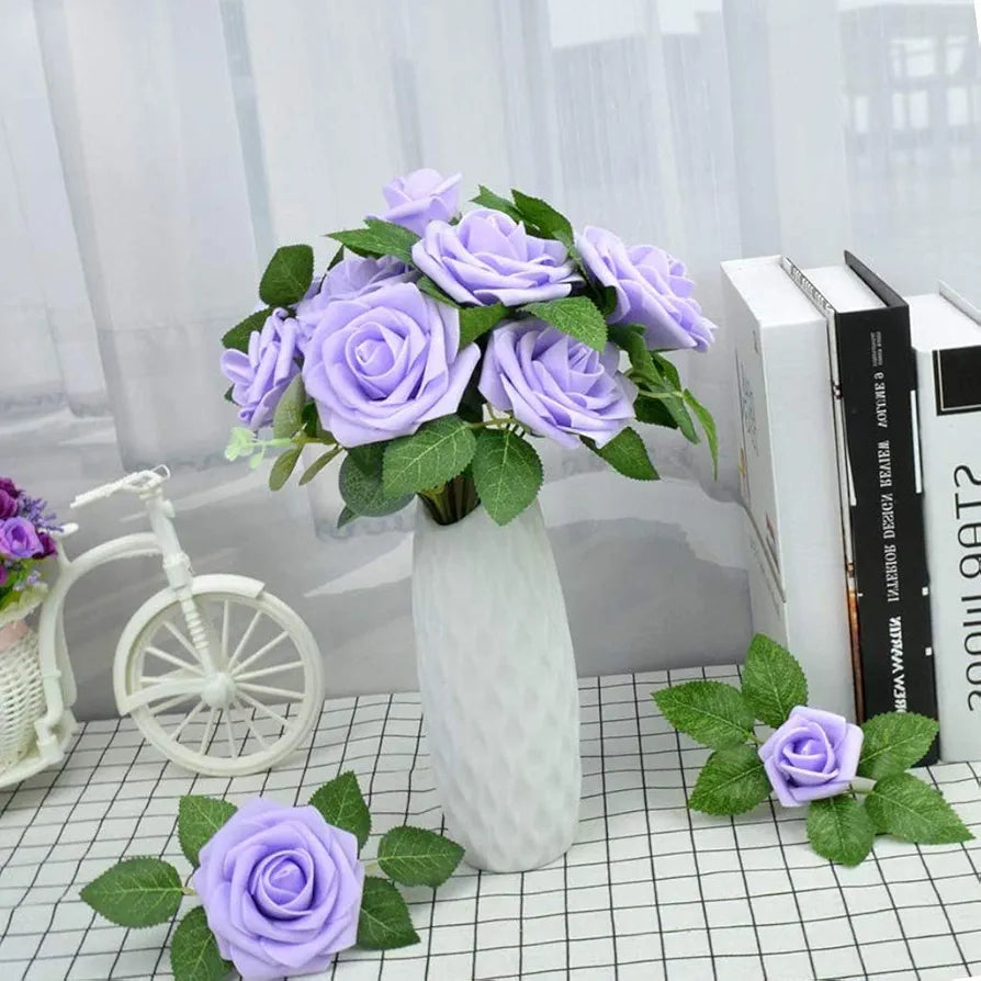 Higfra Artificial Flowers 25pcs Real Looking Fake Roses w/Stem for DIY Wedding Bouquets Centerpieces Arrangements Party Baby Shower Home Decorations