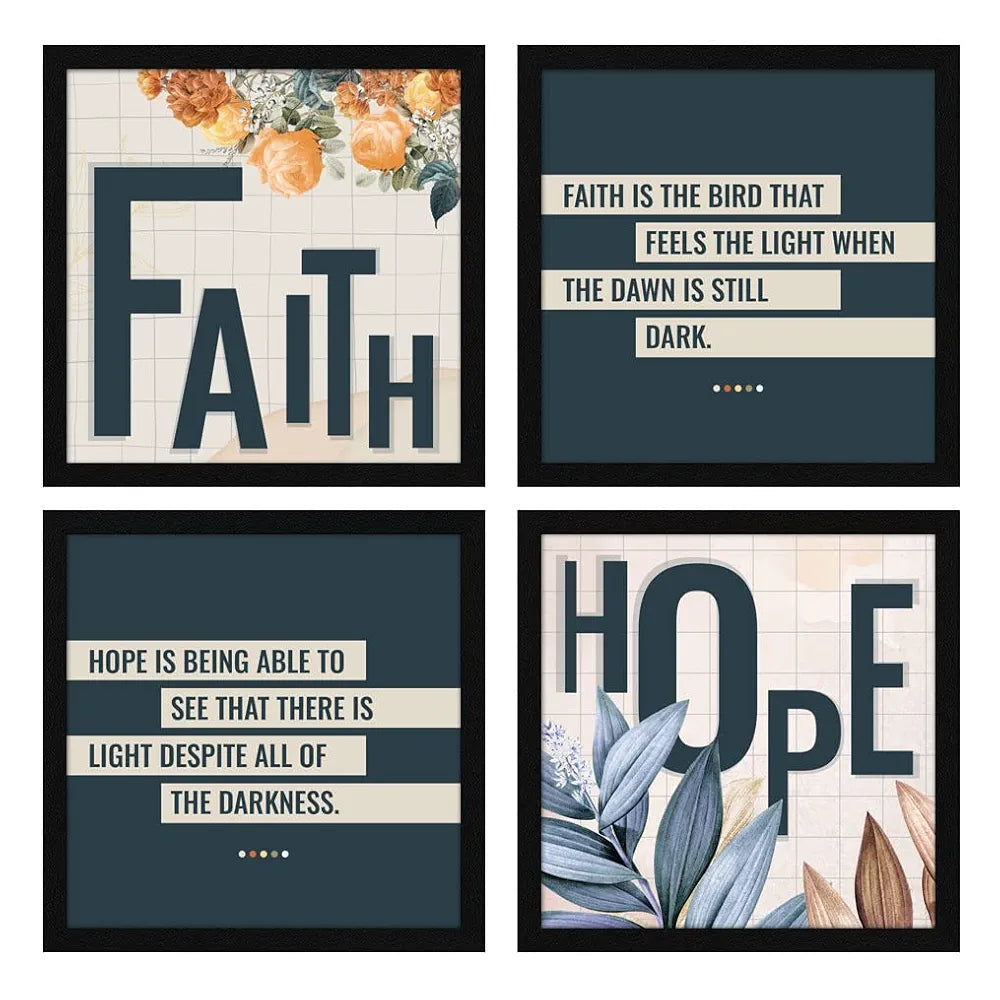 ArtX Paper Motivational Quotes Hope Faith Wall Frame Art Painting, Framed Paintings For Home Office Decor 20 X 20 inches, 10.0 X 10.0 each, Multicolor Posters With Frame, Set of 4 