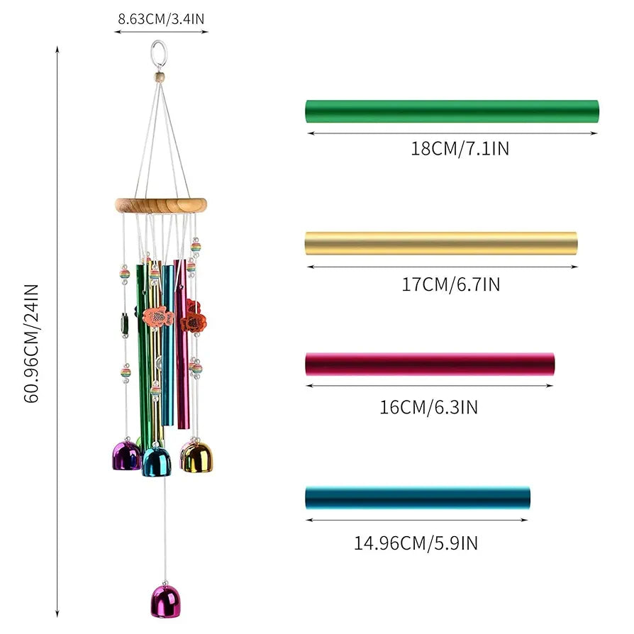 Lilone Brass Pipe And Bell Wind Chimes For Home Balcony Good Sound | Multi Color | 24 Inch Long