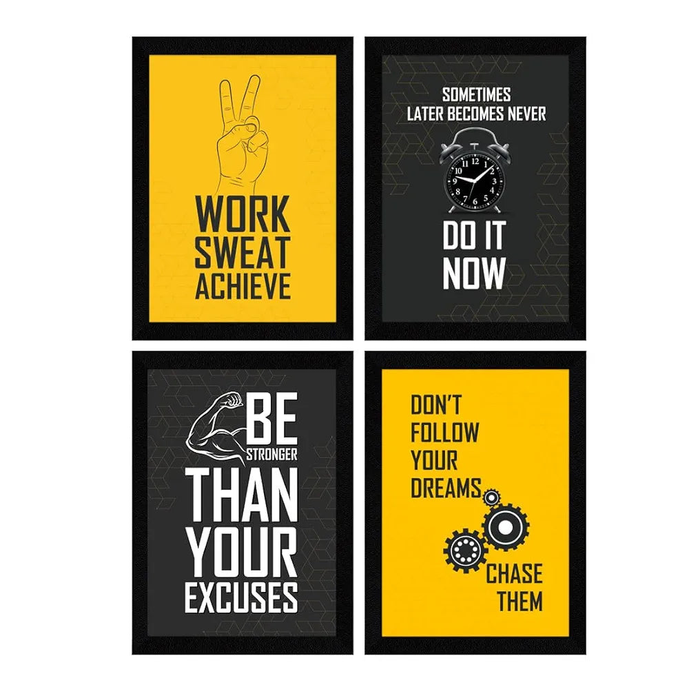 ArtX Paper Gym Big Health Quotes Wall Frame Art Painting, Multicolor, Inspirational, 10X13 inches each, 20 X 26 inches combined, Set of 4