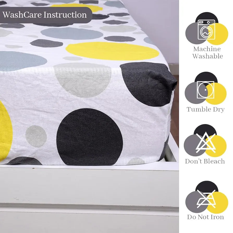 Divine Casa 100% Cotton 144 TC Cotton Elastic Fitted Bedsheets Double Size with 2 Pillow Covers | 59 x 78 inches | Yellow Gray