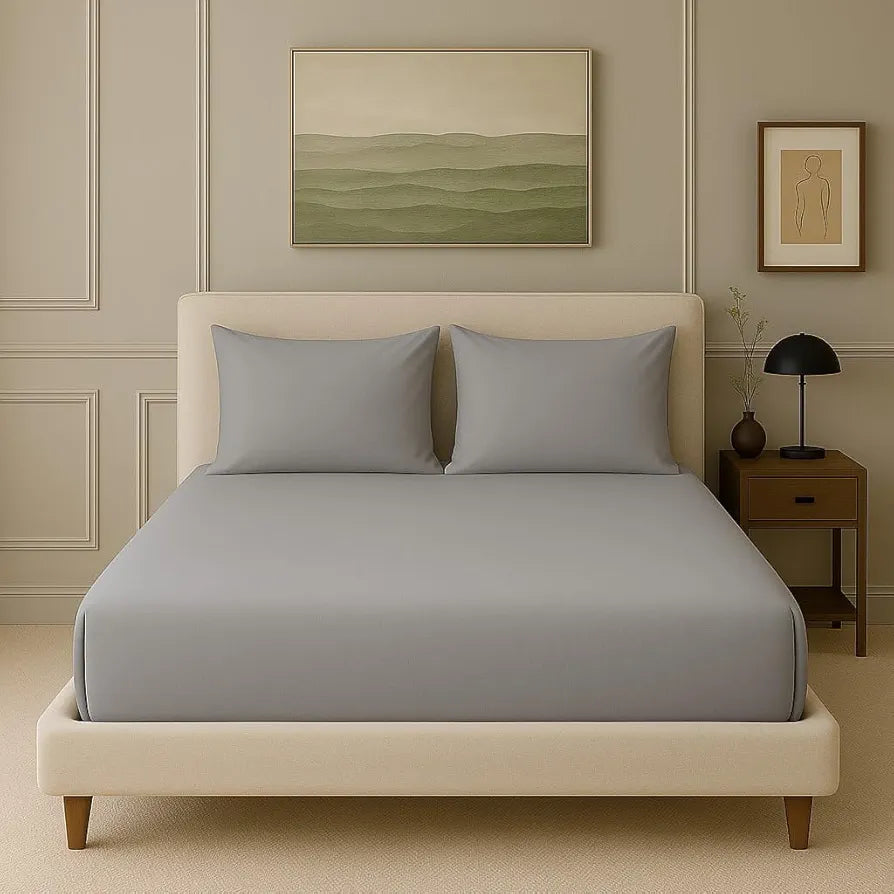 Trance Home Linen 300 TC Bamboo Fitted Queen Size Bedsheet | Soft, Breathable & Eco-Friendly Bedsheet with 2 Pillow Cover - 