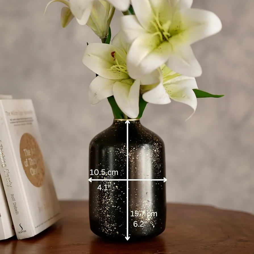 Behoma Metal Flower Vase for Home Decor Bedroom Living Room Office Wedding | Table Decorative Item for Festivals Birthday Spotted Black 1Pcs  