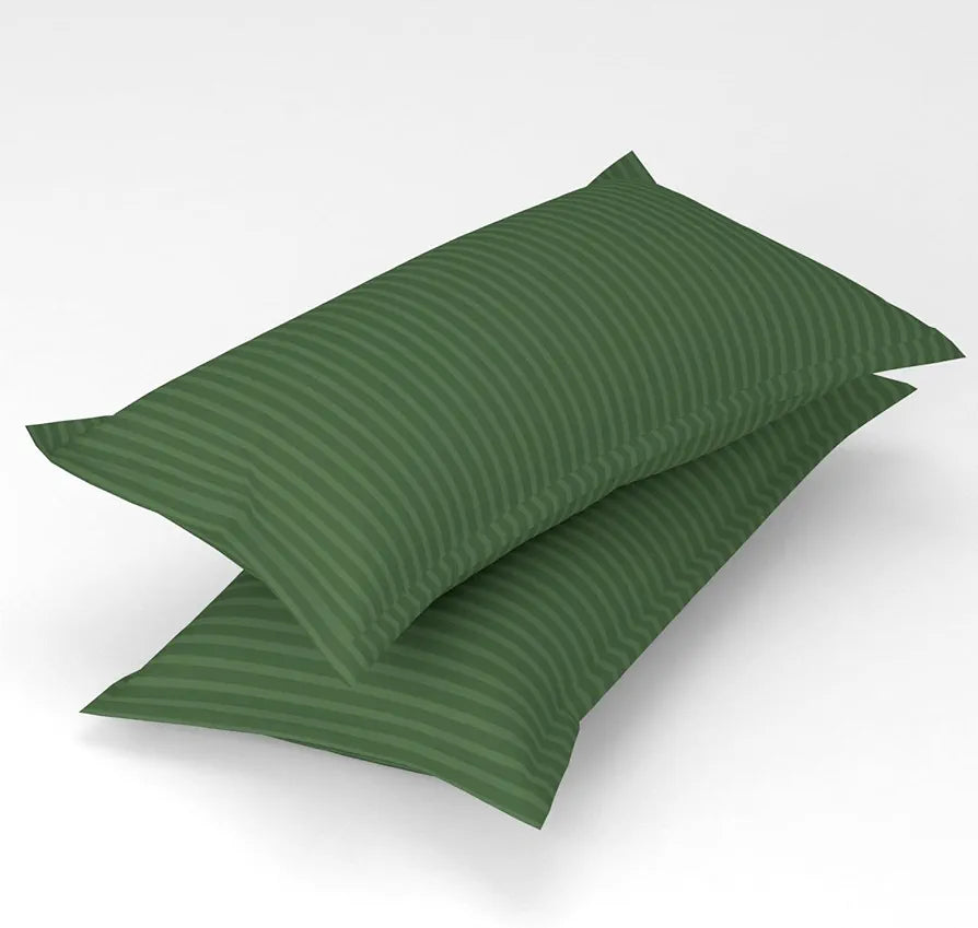Homefab India 160 TC Stripe Glace Cotton Double BedSheet with 2 Pillow Covers -  - Dark Green
