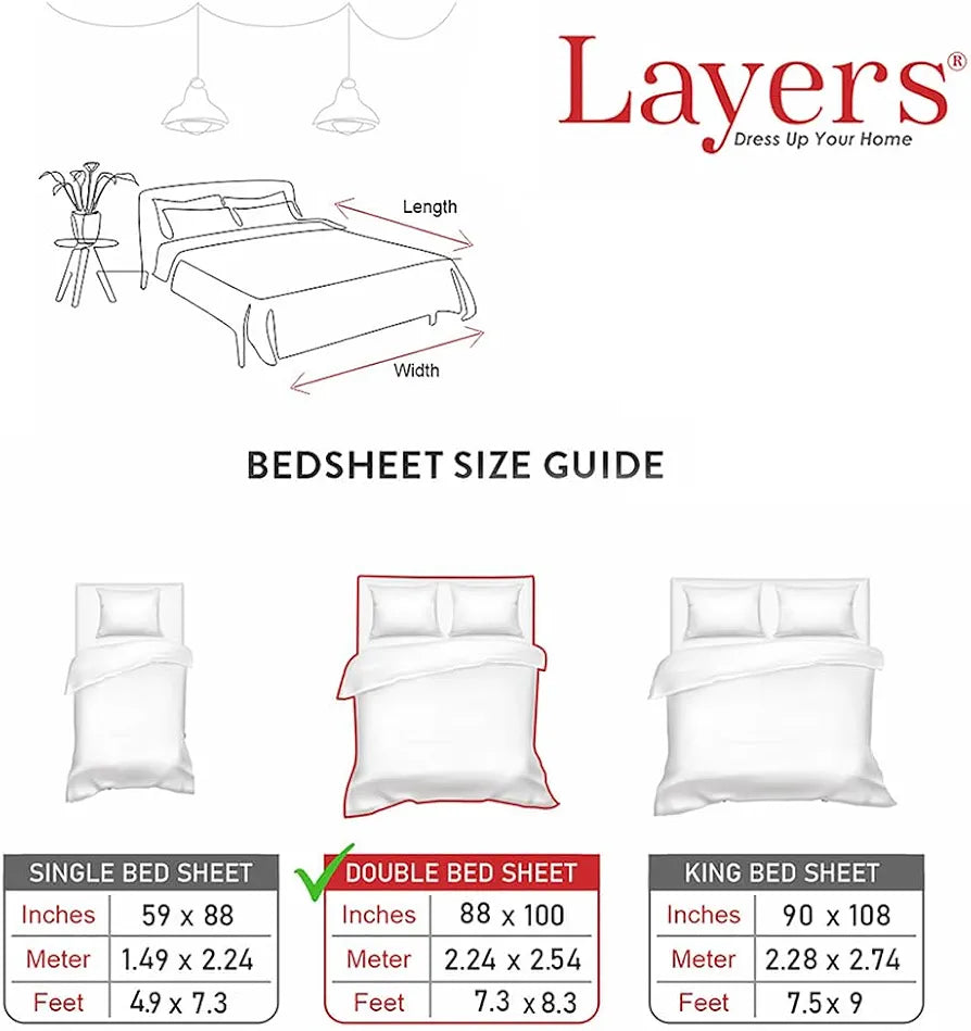 Emaline 100% Cotton Double Bedsheet Set  | 1 Double Cotton Bedsheet & 2 Pillow Covers | Breathable & Anti-Wrinkle | 144 TC | 