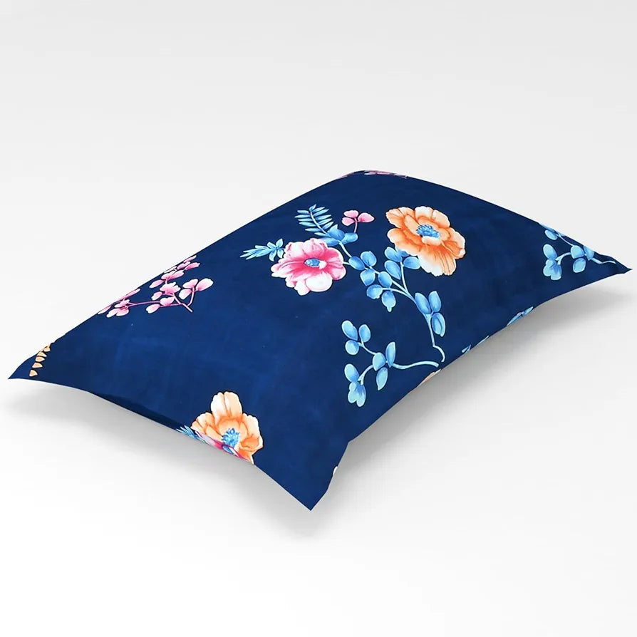 Homefab India 180 TC Microfiber Single BedSheet with 1 Pillow Cover - Blue, Floral