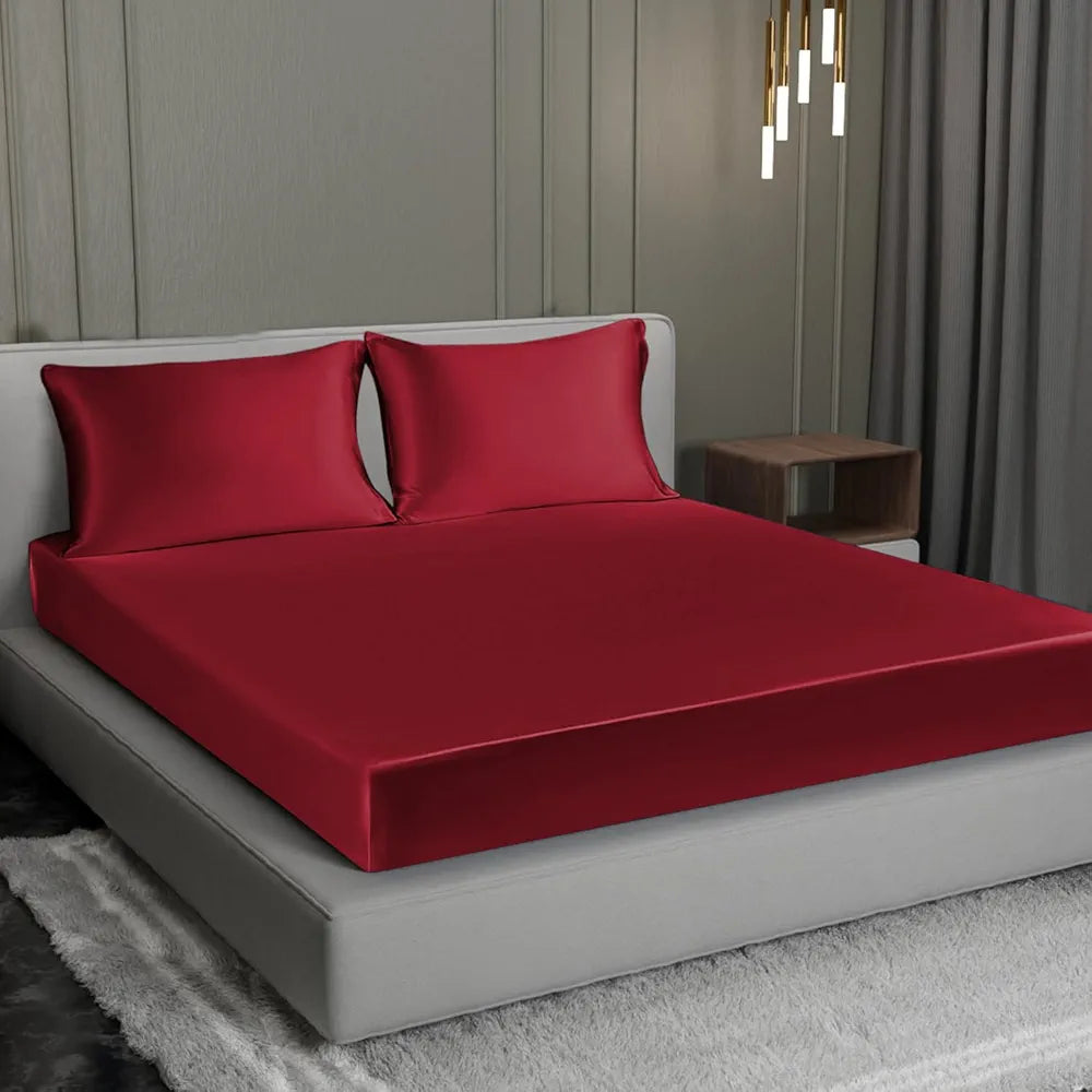 Cloth Fusion Satin Elastic Fitted Bedsheet for Double Bed King Size, Luxury Elastic Bedsheets for King Size Bed with 2 Pillow Covers | H603 | 280 TC