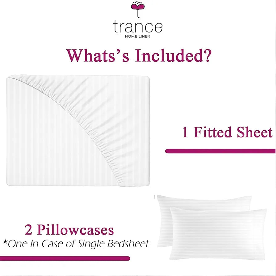 Trance Home Linen Cotton 300Tc Satin Stripe King Fitted Bed Sheet With 2 Pillow Covers , 300 tc
