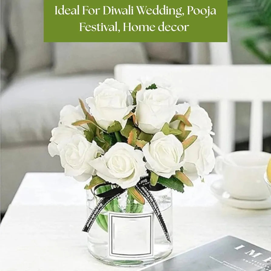 VERVENIX Set of 12 Artificial Rose Flower Bunches for Vase  – Premium Decorative Gift Items for Living Room, Bedroom, Wedding, Party, and Events 