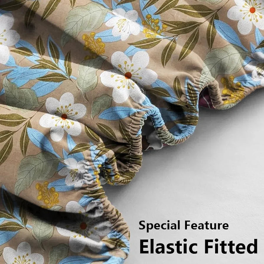 Waterproof Fitted Bedsheet for King Size 78x72+10 inch | Leakproof, Noiseless, Skin-Friendly | Elastic Bed Sheet with 2 Pillow Covers | Dustproof & Breathable -Green & White