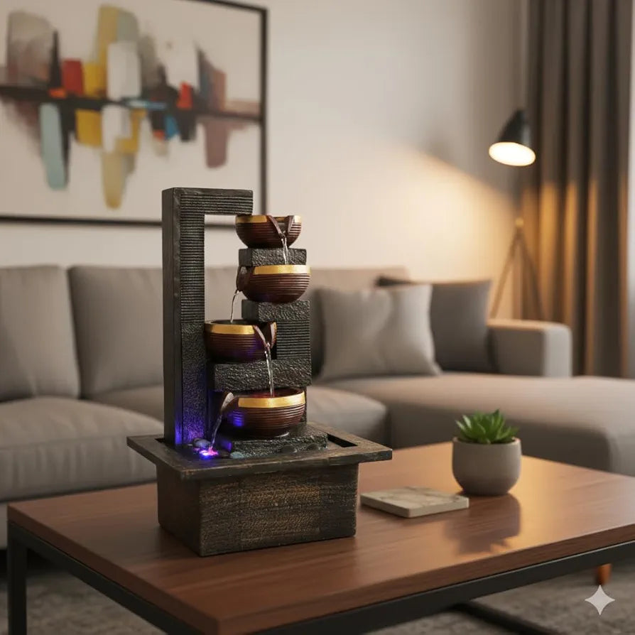 ALILA Big Water Fall Fountain for Home Decor Living Room Table Top Indoor Outdoor with LED Lights Decoration Gift Gifting Items, 23 inches / 58cm 