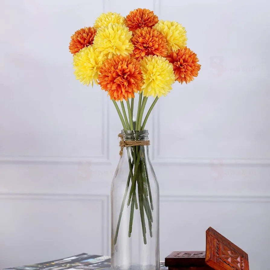 SATYAM KRAFT 5 Pcs Artificial Chrysanthemum Hydrangea Ball Flower Sticks for Home, Office, Bedroom, Balcony, Living Room, Wedding & Craft Decoration  