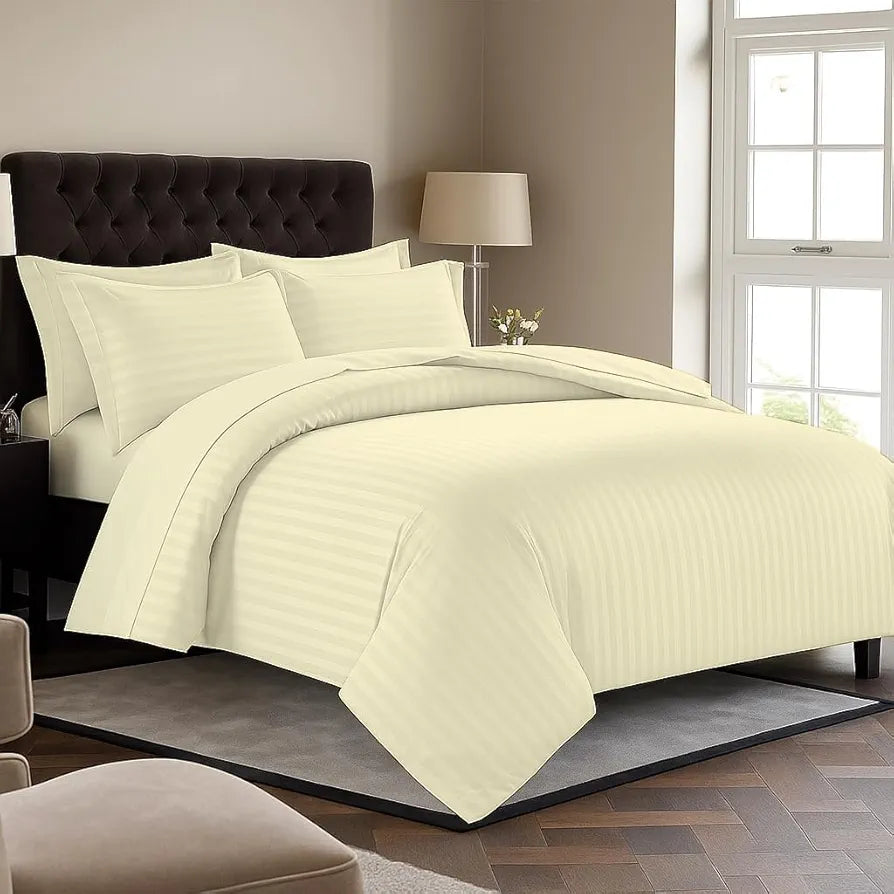 Trance Home Linen Zippered 100% Cotton 200TC Satin Stripe King Size Duvet Cover Quilt Cover Blanket Cover Razia Comforter Cover with 2 Pillow Covers 