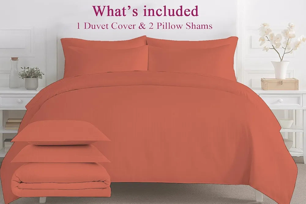 Trance Home Linen Zippered 100% Cotton 200 TC Satin Stripe Queen Duvet Cover Quilt Cover Razai Comforter Cover with 2 Pillow Covers 