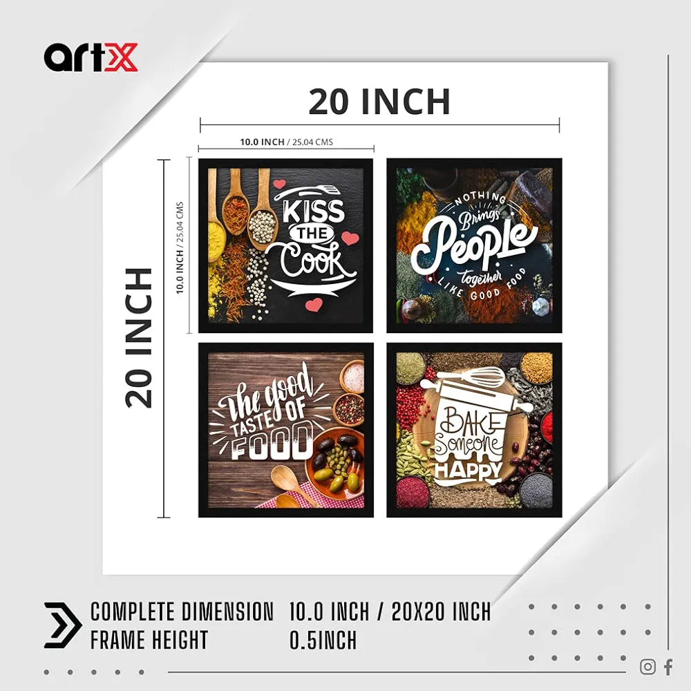ArtX Kitchen Spices Motivational Funny Quotes, Wall Art Painting Framed Posters, 20 X 20 inches, 10.0 X 10.0 inches Each, Multicolor, Synthetic Wood, Set of 4 
