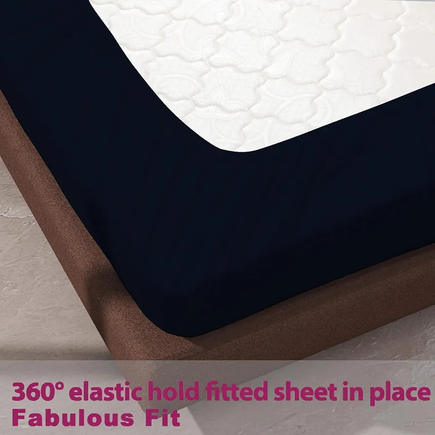 Trance Home Linen 100% Cotton 78 x 60 inch Queen Elastic Fitted Bedsheet | 400TC Premium Queen Double Bed Size Plain Fitted Elastic Bed Sheet with 2 Pillow Covers , 