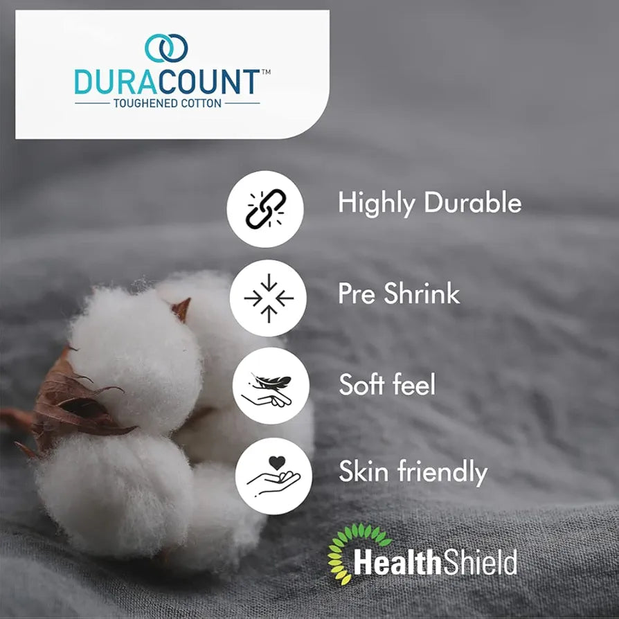 Layers Toughened Cotton Bedsheet for Double Bed King Size with Pillow Cover Set, 225 TC  Duracount, Light Weight, Moisture Absorbent, All Season Comfort, Wrinkle Resistance