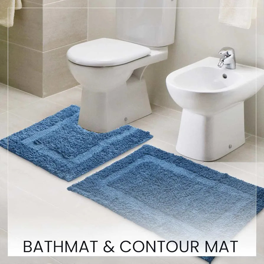 SASHAA WORLD Solid Anti Skid Bathmat and Contour Set  