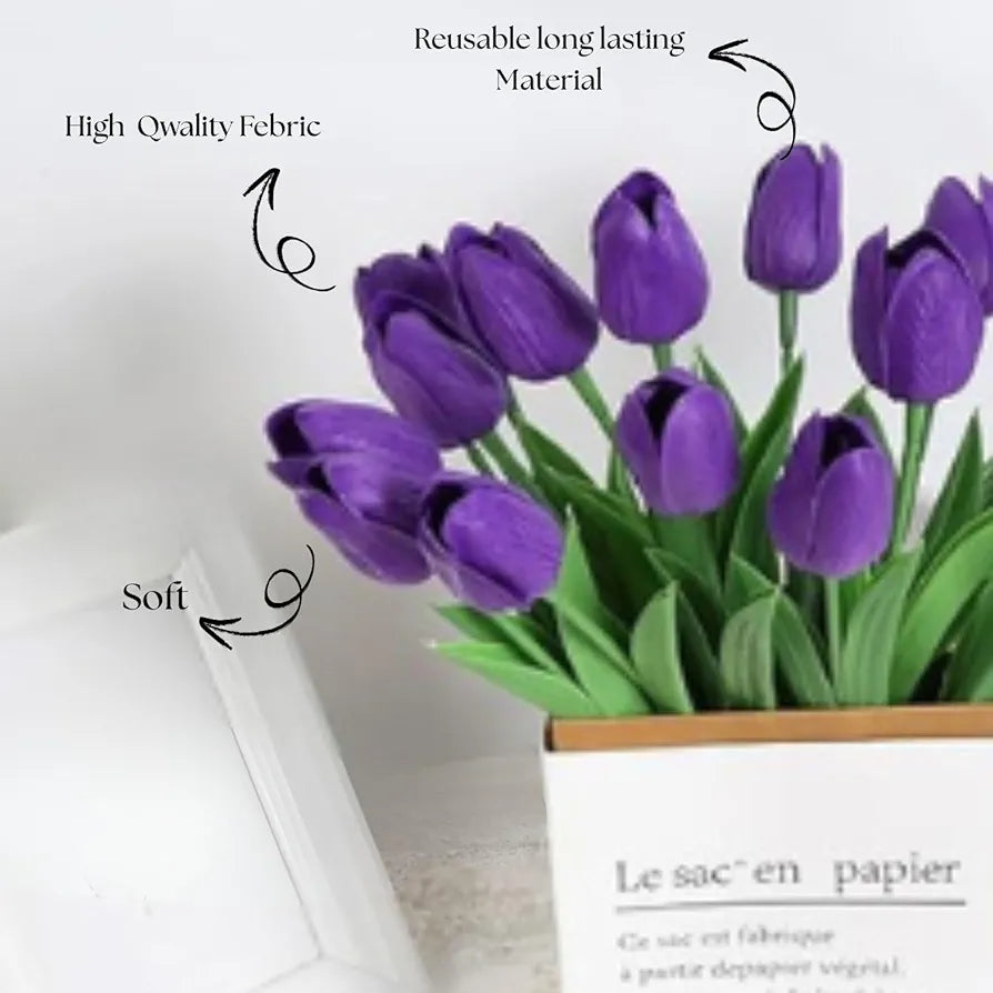 VERVENIX 5 Pcs Artificial Tulip Lily Flowers for Vase – Home Décor, Living Room, Bedroom, Party & Wedding Decoration Items Grape Voilet, Fabric, Vase Not Included
