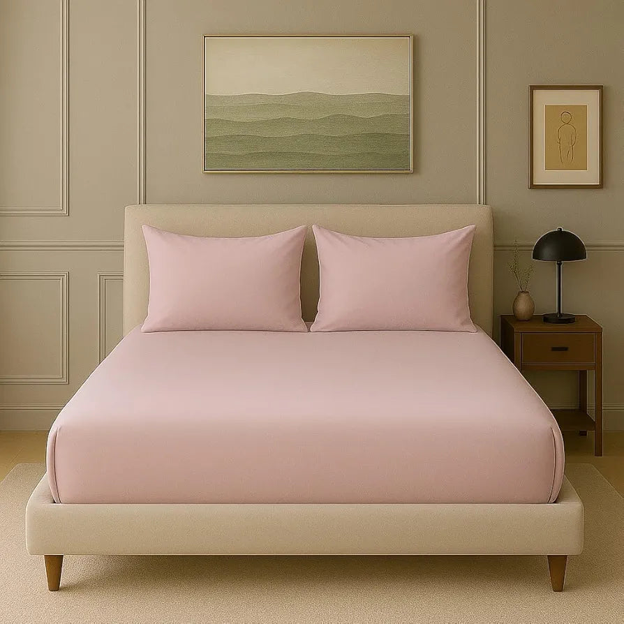 Trance Home Linen 300 TC Bamboo Fitted Queen Size Bedsheet | Soft, Breathable & Eco-Friendly Bedsheet with 2 Pillow Cover - 