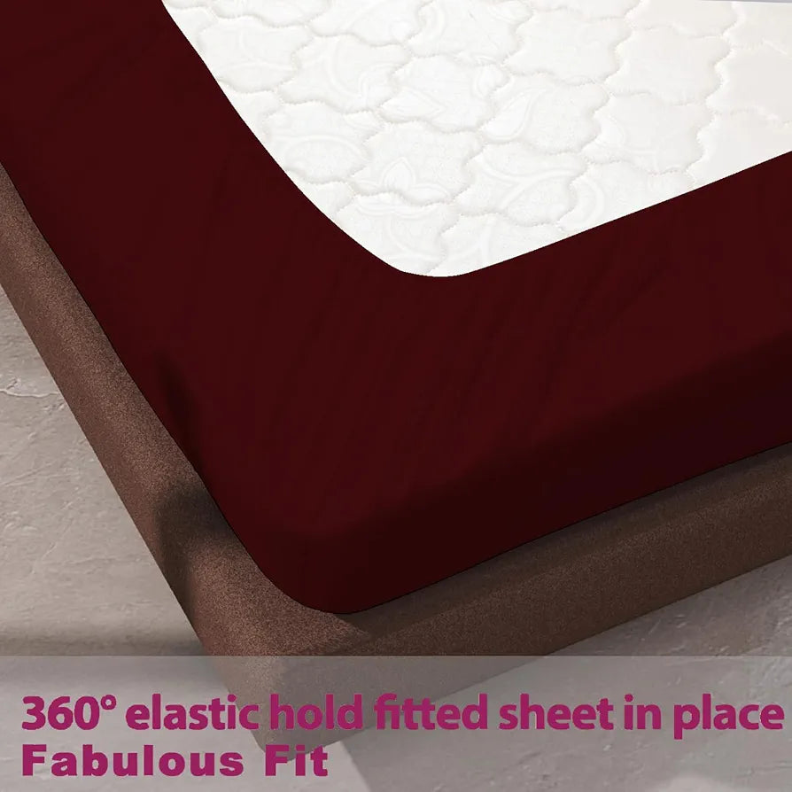 Trance Home Linen 100% Cotton 78x72 inch King Elastic Fitted Bedsheet | 400 Thread Count Premium Hotel Quality Fitted Plain Elastic Bedsheet with 2 Pillow Covers 