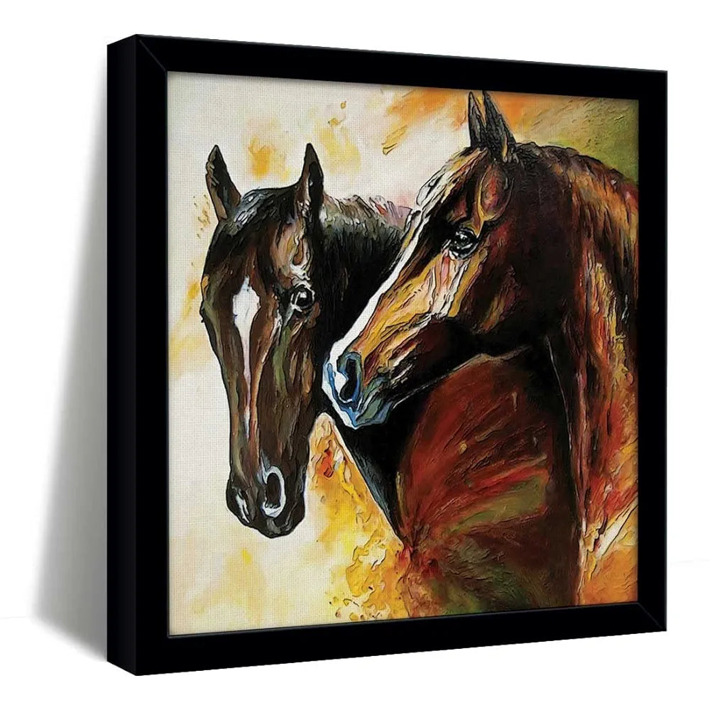 ArtX Two Horse Big Canvas Painting For Bedroom and Living Room With Frame, Multicolour, Square, 24.0 x 24.0 inch, 2x2 Feet, Set Of 1
