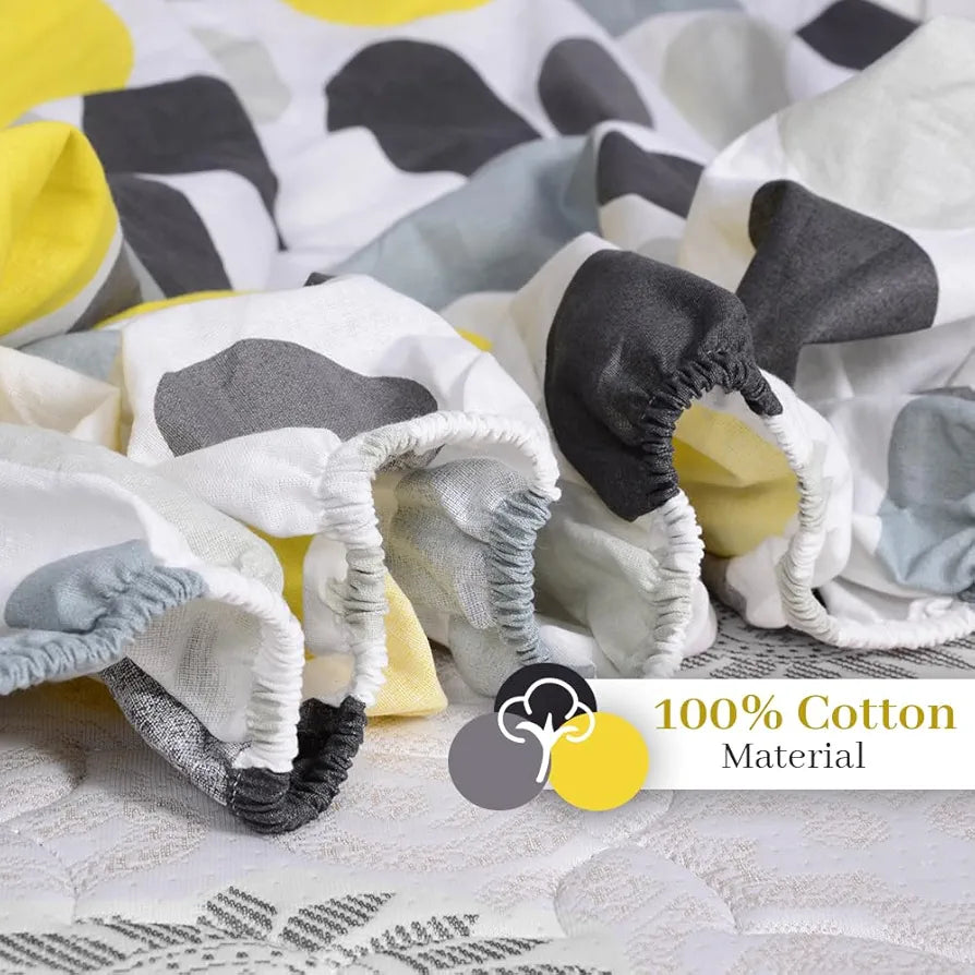 Divine Casa 100% Cotton 144 TC Cotton Elastic Fitted Bedsheets Double Size with 2 Pillow Covers | 59 x 78 inches | Yellow Gray