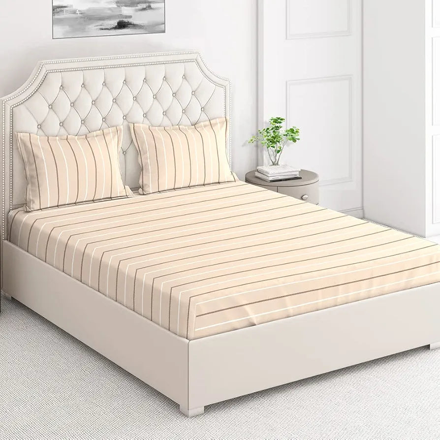 Layers Classic 100% Cotton Bedsheet Set for All Seasons - Lightweight, Moisture Absorbent, Machine Washable & Easy to Care - 104 TC - Queen Size 