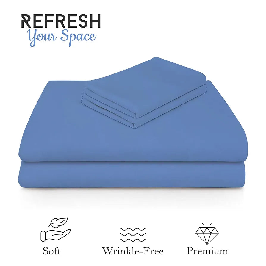 FRESH FROM LOOM 144 TC Plain King Size Microfiber Bed Sheet Set - Hypoallergenic, Wrinkle Free, Rotary Printed with 2 Pillow Covers 