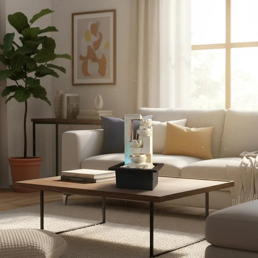 ALILA 23-Inch Waterfall Fountain with LED Lights | Tabletop Indoor Outdoor Water Fountain for Home, Office, Living Room Décor | Vastu Showpiece & Gifting Item