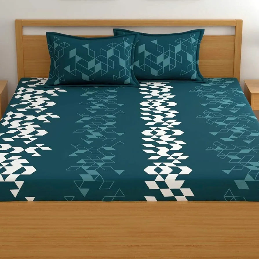 Dreamscape 100% Cotton King Fitted Bedsheet with 2 Pillow Covers - 