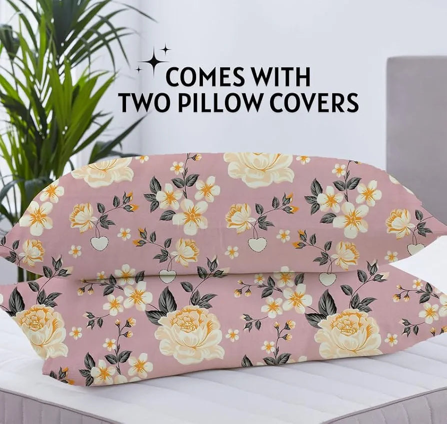 Floral Printed Cotton Feel Double Bedsheet with 2 Pillow Covers |200 Tc Soft, Breathable & Wrinkle-Free| Premium Printed Bedsheet for Home Bedroom 