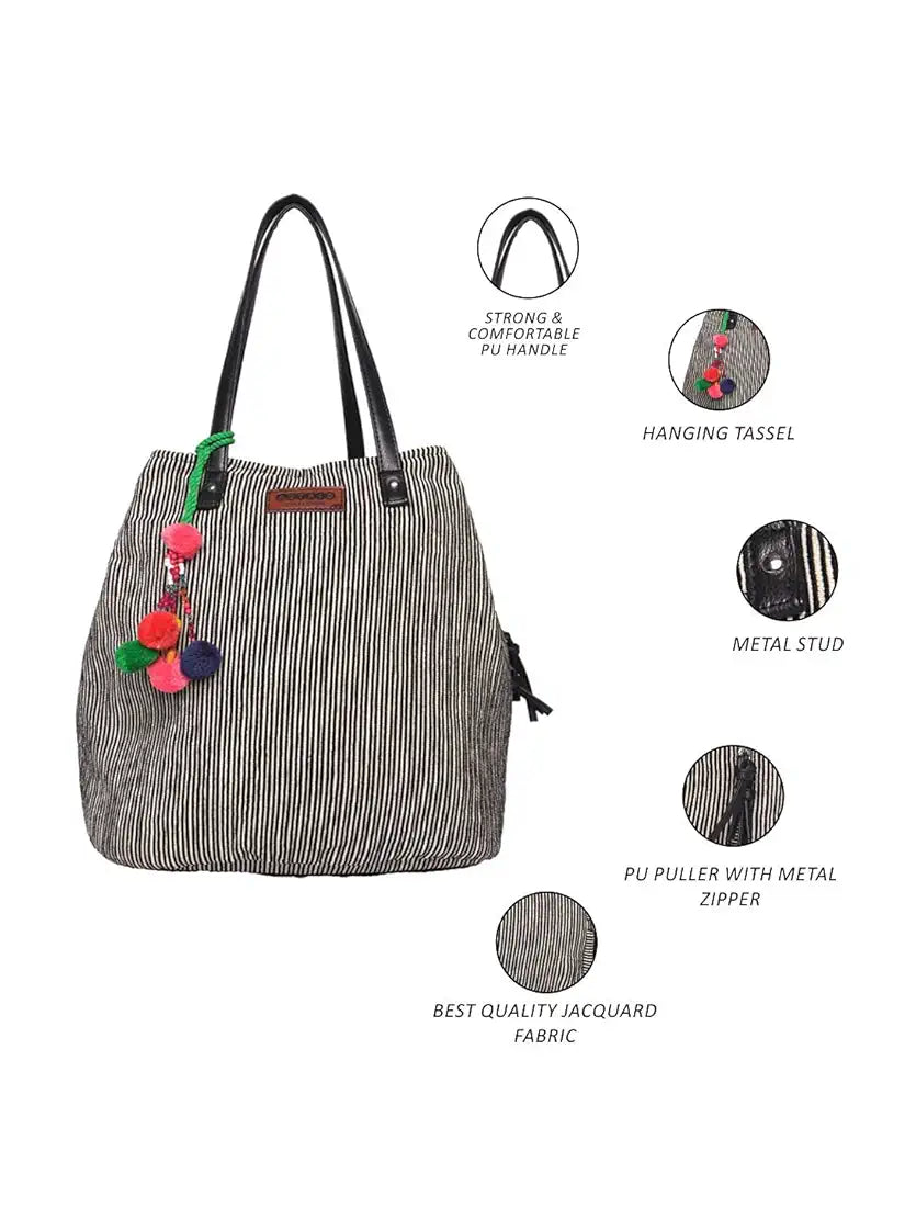 ASTRID Multicompartment Striped Bag For Women And Girls With Extra Strond Zipper And BIodegradable