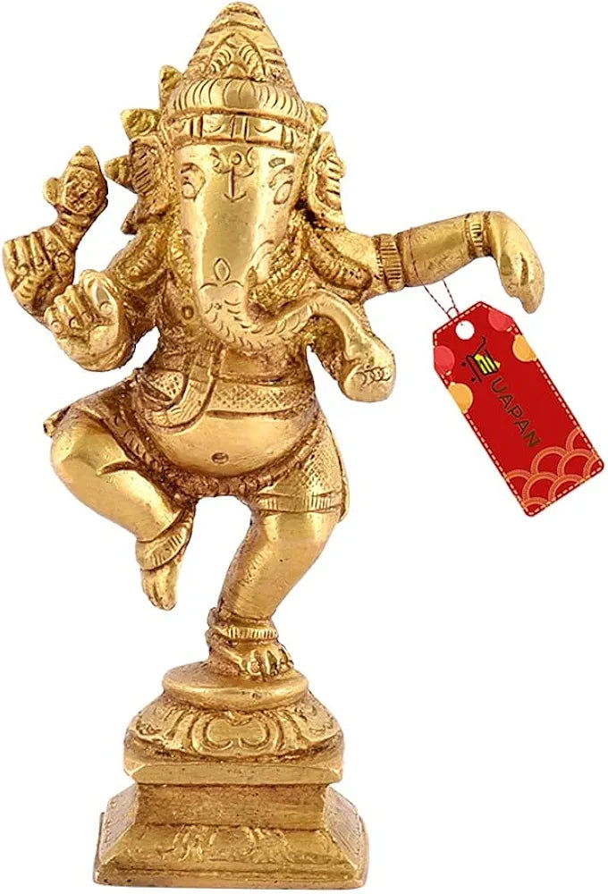 UAPAN Brass Dancing Ganesha Idol, Pooja Pooja Temple Daily Worship 100% Brass Material I Ganesh Brass Idol 