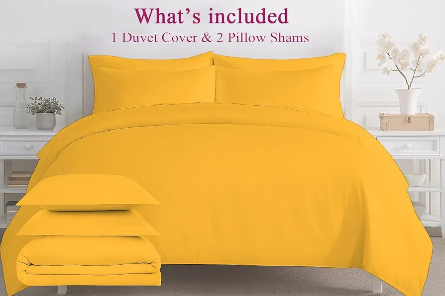 Trance Home Linen Zippered 100% Cotton 200TC Satin Stripe King Size Duvet Cover Quilt Cover Blanket Cover Razai Comforter Cover with 2 Pillow Covers 