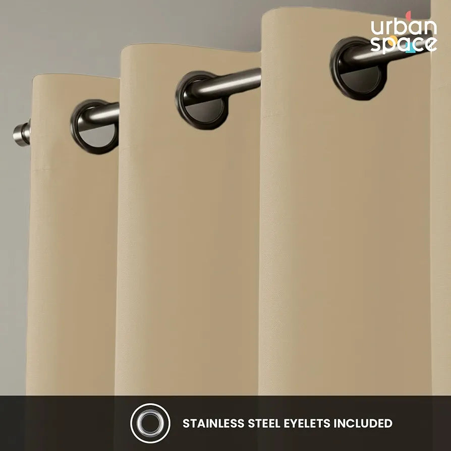 Urban Space 100% Blackout Curtains for Window 5 Feet Set of 2, Thermal Insulated Curtains with Eyelets and Tiebacks, Solid Curtain for Living Room Home Decor 