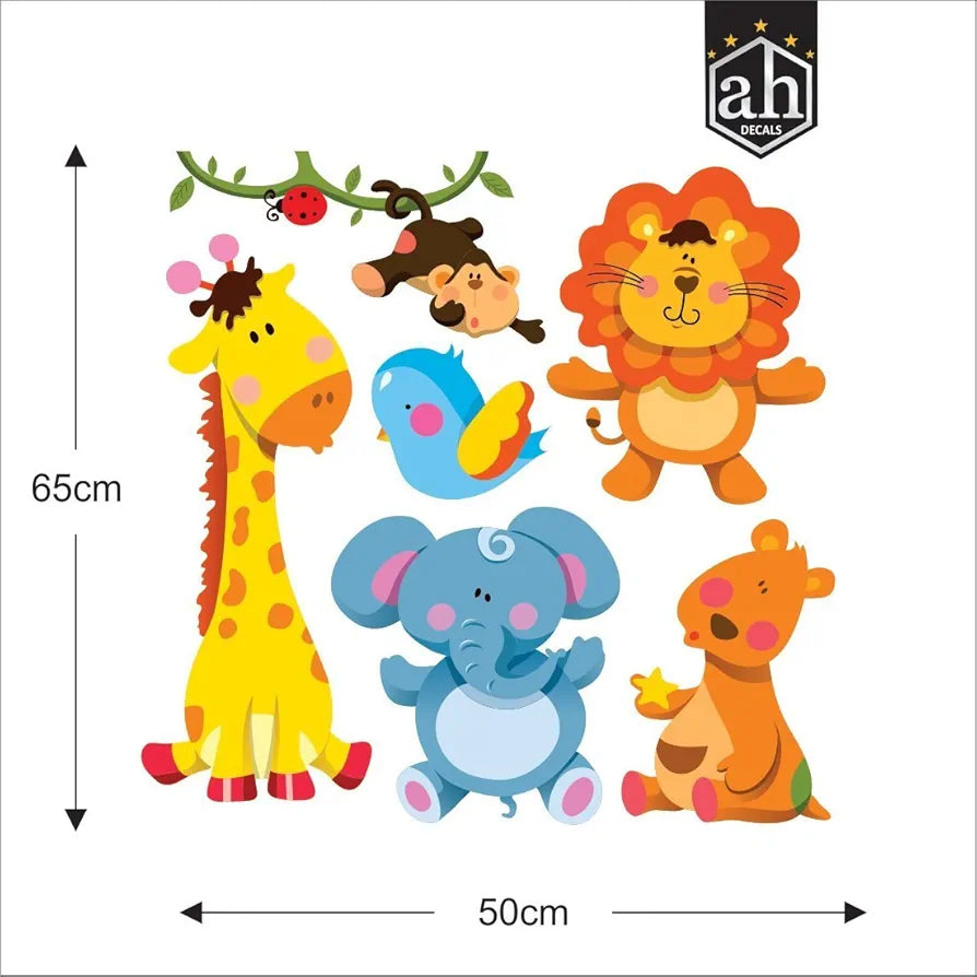 Vinyl Wall Sticker Animated Lion Giraffe Elephant Animals Sticker for Kids Bedroom Play School 