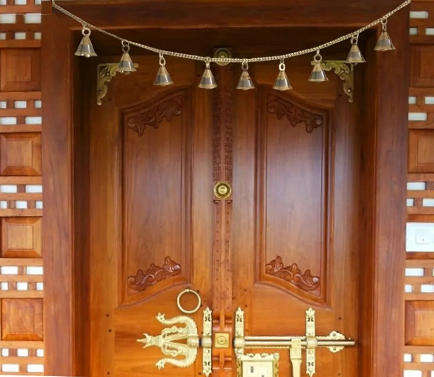 UAPAN Brass Door Hanging Bell with Brass Chain for Bandarwal, Temple Decoration, Mandir, Home Decoration 